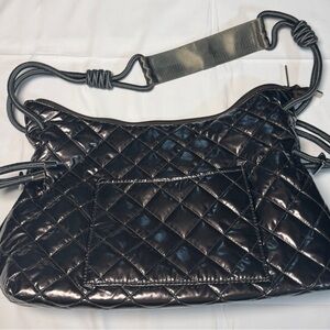 Haute Shore Stacy Convertible Quilted Patent Crossbody Bag in Black